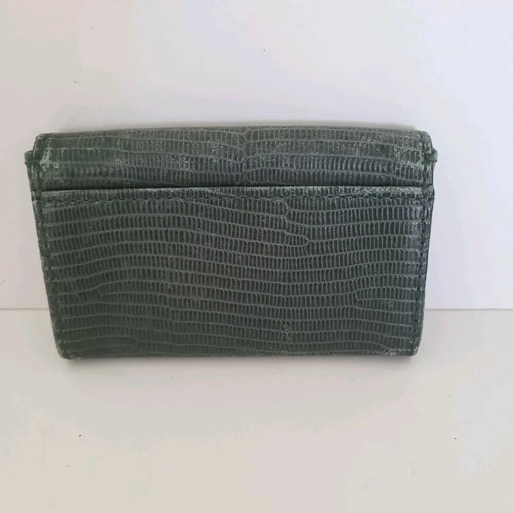 Cole‎ Haan Leather Wallet Compact Buissnes Card Holder Mini Smake Green Small